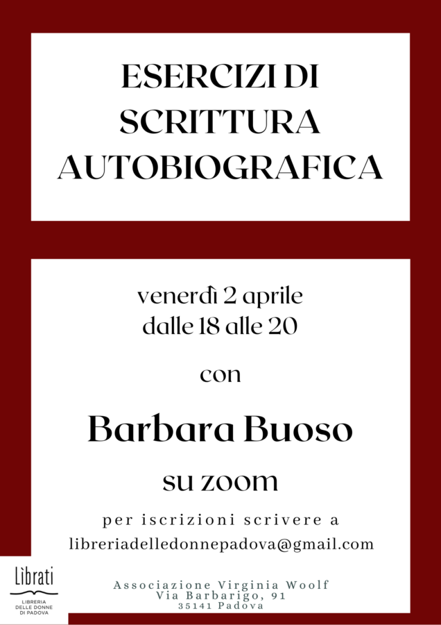 Esercizi di scrittura autobiografica con Barbara Buoso